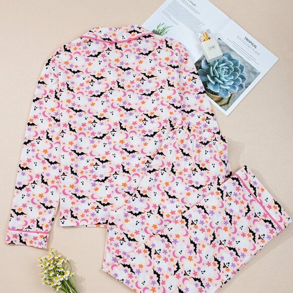 Halloween Ghost Print Button Up Top and‎ Pants Lounge Set - Picture 5 of 11